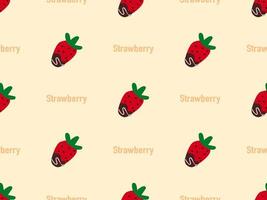 Strawberry cartoon character seamless pattern on yellow background.. vector