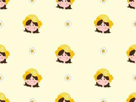 Girl cartoon character seamless pattern on yellow background. vector