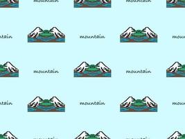 Mountain cartoon character seamless pattern on blue background. Pixel style vector