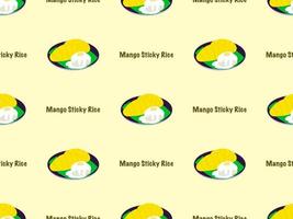 Mango Sticky Rice cartoon character seamless pattern on yellow background. vector