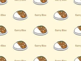 Curry rice cartoon character seamless pattern on yellow background. vector