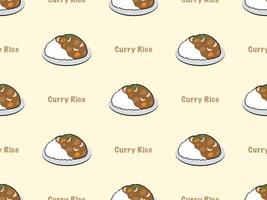 Curry rice cartoon character seamless pattern on yellow background. vector