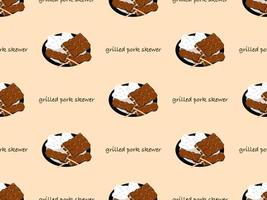 Grilled pork cartoon character seamless pattern on orange background. vector