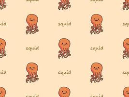 Squid cartoon character seamless pattern on orange background. vector