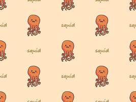 Squid cartoon character seamless pattern on orange background. vector