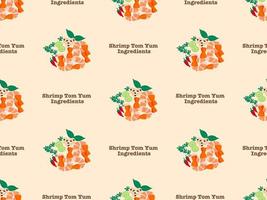 Tom yum goong cartoon character seamless pattern on orange background. vector