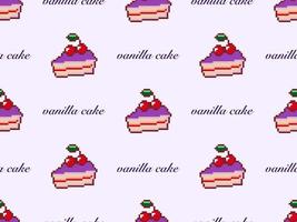 Cake cartoon character seamless pattern on purple background.Pixel style vector