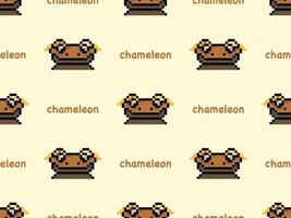 Chameleon cartoon character seamless pattern on yellow background.Pixel style vector