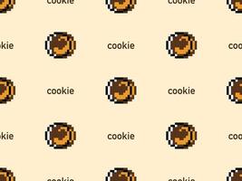 Cookie cartoon character seamless pattern on yellow background.Pixel style vector