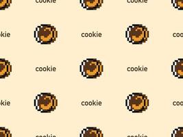 Cookie cartoon character seamless pattern on yellow background.Pixel style vector