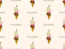Ice cream cartoon character seamless pattern on yellow background vector