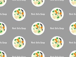 Pork tofu soup cartoon character seamless pattern on gray background. vector