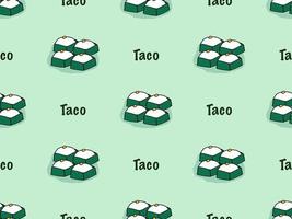 Taco cartoon character seamless pattern on green background. vector