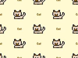 Cat cartoon character seamless pattern on yellow background. vector