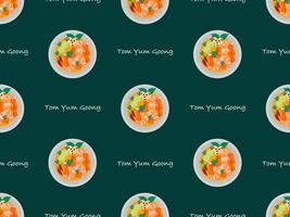 Tom yum goong cartoon character seamless pattern on green background. vector