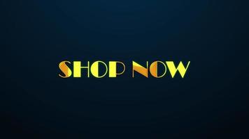 Shop Now text word gold light animation video