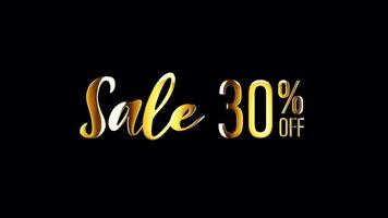 Sale 30 percent off golden text motion video