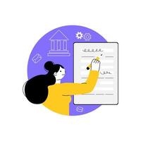 mujer con lápiz rellenando formulario en papel. formulario de solicitud, declaración de impuestos. concepto de encuesta pública, revisión del cliente, opinión del consumidor, investigación de mercado vector