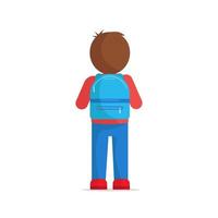 Boy, teenager, student with school backpack stands with his back turned. Schoolboy going to school with backpack. Back to school concept vector