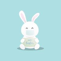 Cute rabbit wearing face mask on blue background vector