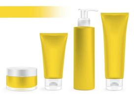 Packaging containers yellow color, package cream, Beauty products set. vector