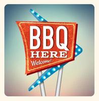 Retro Neon Sign BBQ lettering in the style of American roadside advertising vintage style 1950s vector