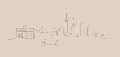 silueta de la ciudad de berlín en un dibujo de estilo de línea de lápiz con líneas marrones sobre fondo beige vector