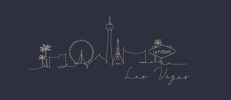 City silhouette las vegas in pen line style drawing with beige lines on dark blue background vector