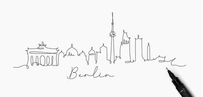 silueta de la ciudad de berlín en un dibujo de estilo de línea de lápiz con líneas negras sobre fondo blanco vector