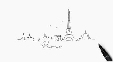 silueta de la ciudad de parís en estilo de línea de pluma con líneas negras sobre fondo blanco vector