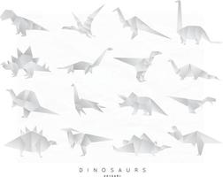 Set of dinosaurs in flat origami style tyrannosaurus, pterodactyl, barosaurus, stegosaurus, deinonychus, euoplocephalus, triceratops, jurassic, diplodocus, brachiosaurus vector