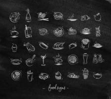 Set of food icons drawing with chalk on chalkboard vector