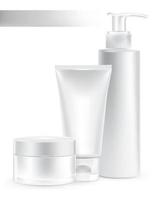 composición de los envases de embalaje de color blanco, crema, conjunto de productos de belleza. vector