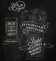 Elements on modern technology mobile tablet device camera in vintage style stylized under the chalk drawings vector