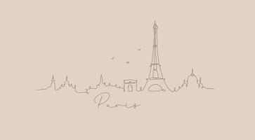silueta de la ciudad de parís en estilo de línea de lápiz con líneas marrones sobre fondo beige vector
