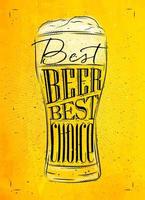 afiche con letras de vidrio de cerveza mejor cerveza mejor elección dibujo en estilo vintage con carbón sobre fondo de papel amarillo vector