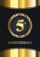 5th anniversary celebration. Luxury celebration template with golden decoration on black background. Elegant vector template for invitation card, celebration, greeting cards and other.