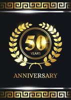 50 years anniversary celebration. Luxury celebration template with golden decoration on black background. Elegant vector template for invitation card, celebration, greeting cards and other.