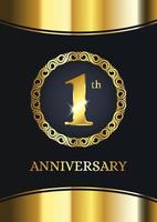 First anniversary celebration. Luxury celebration template with golden decoration on black background. Elegant vector template for invitation card, celebration, greeting cards and other.