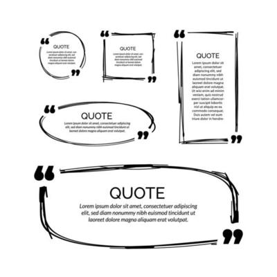 Doodle quote box frame. Hand drawn speech bubble templates set. Blank template quote text info design boxes quotation bubble blog quotes symbols. Creative vector banner illustration.