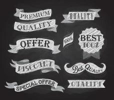 Set of retro ribbons and labels with text quality and best offer, premium, stylized drawing with chalk on the blackboard vector