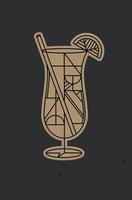 Art deco cocktail pina colada drawing in line style on dark background vector