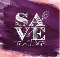 cartel de letras de boda guardar la fecha dibujo en acuarela violeta