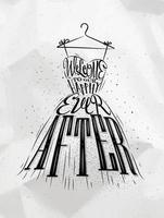 Poster wedding dress lettering welcome to our happily ever after drawing on crumbled paper background vector