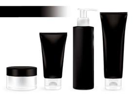 Packaging containers black color, package cream, Beauty products set. vector