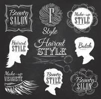 Set Beauty salon, side view in a retro style and stylized for the drawing with chalk on the blackboard. vector