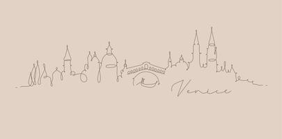 silueta de la ciudad de venecia en un dibujo de estilo de línea de lápiz con líneas marrones sobre fondo beige vector