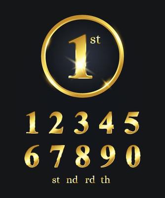 Set of gold number and ending of the words isolated on black background. Golden metallic number suitable for luxury design, VIP, and anniversary celebration design