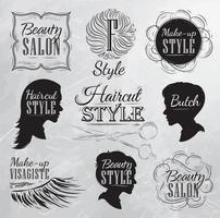 Set Beauty salon, side view in a retro style and stylized for the drawing with coal on the board. vector