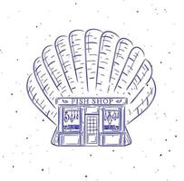 Seashell a storefront of fish shop drawing in vintage style on white background vector